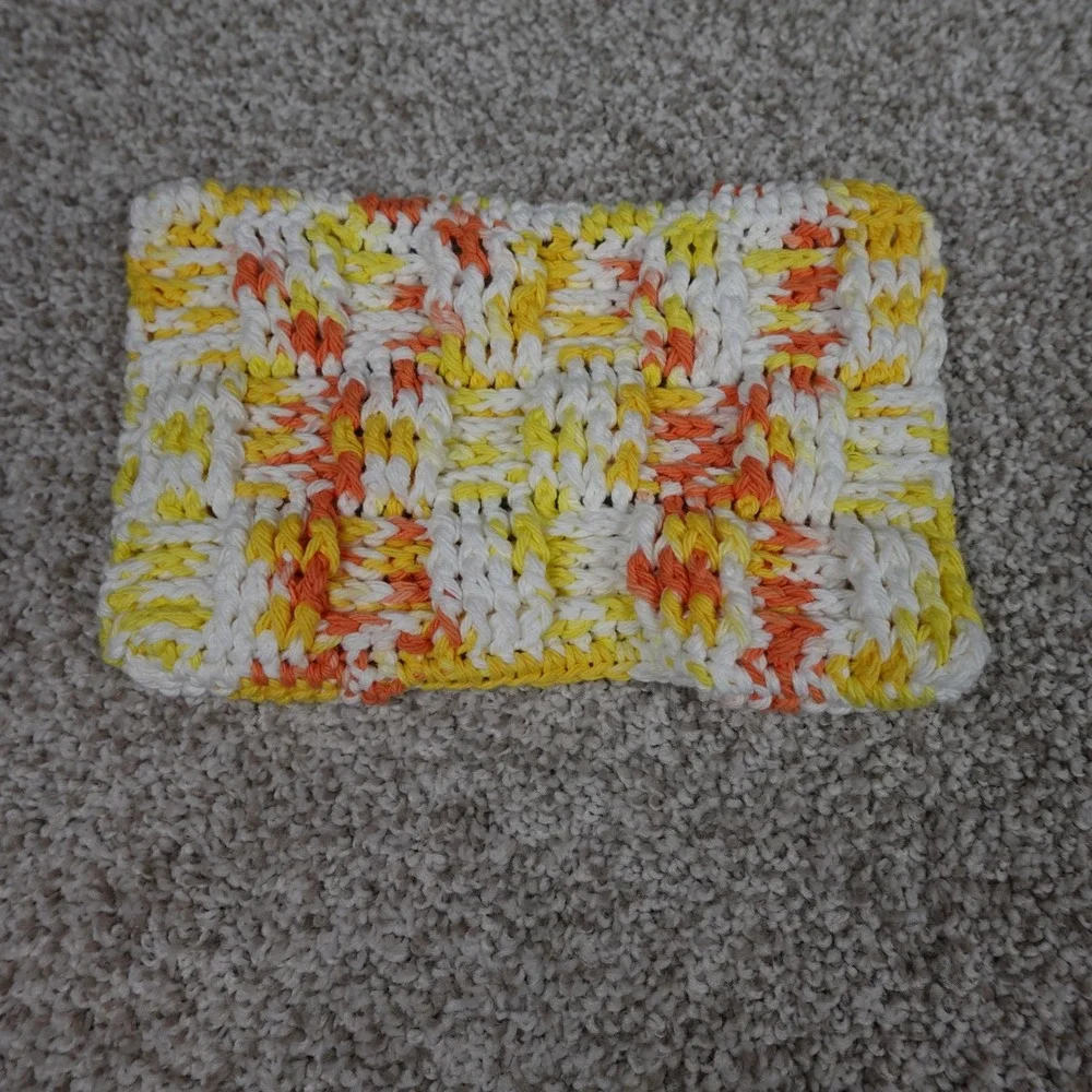 Handmade Crocheted Mop Pad Cover Yellow Orange White Basketweave Reusable Pad
